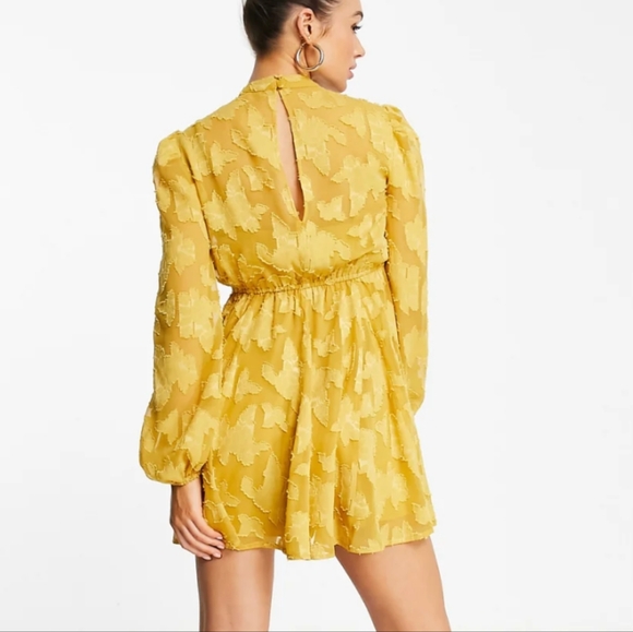 NWT Asos Yellow Floral Long Sleeve Mini Dress - Picture 4 of 11